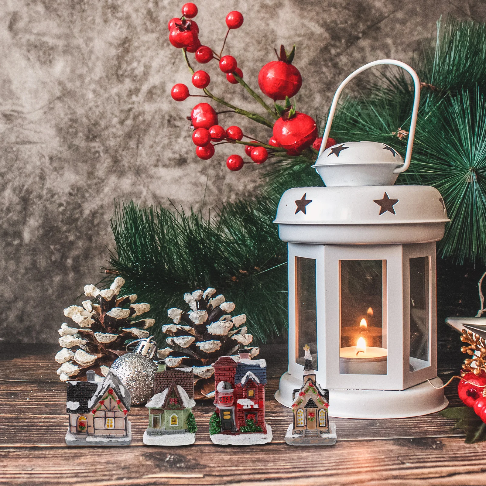 

4pcs Luminous Small House Decor Resin Ornament For Desktop Living Room Bedroom Dining Room Party Holiday Decoration Mini House