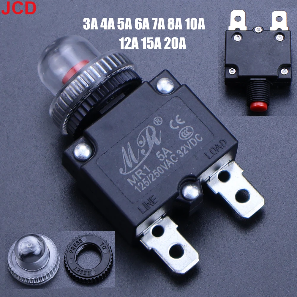5pcs Circuit Breaker Overload Protector Switch Fuse 3A 4A 5A 8A 10A 12A 15A 18A 20A Resettable With Waterproof Cap