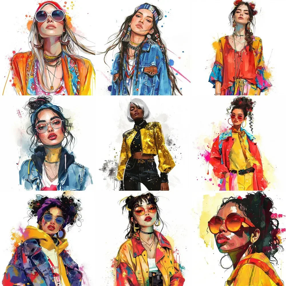 Pluralistic Cool Girl Beautiful Girl Fashion Casual Patch Iron on transfers Heat transfer Sticker Lady Thermal Patch For Clothes