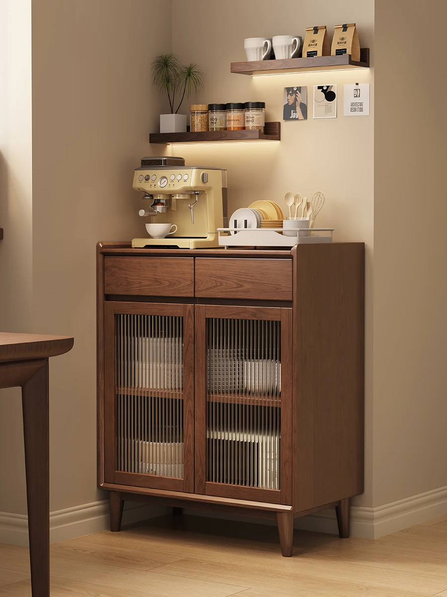 

All solid wood dining side cabinet simple modern walnut small apartment storage tea cabinet Nordic restaurant log locker