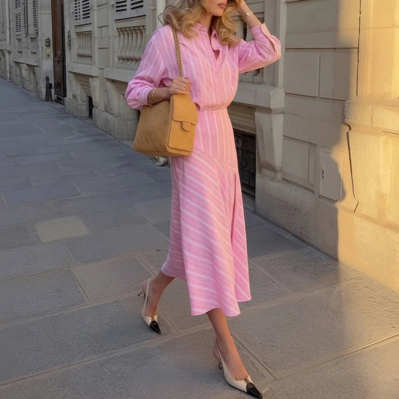 

Fashion Lapel Long Sleeve Shirts&Half Skirts Sets Elegant Lady Commute Two Piece Sets Summer High Waist Slim Long Skirts Sets