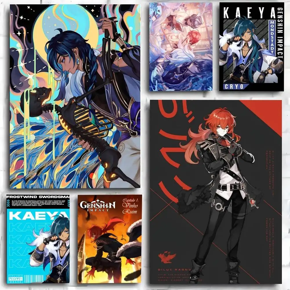 Genshin Impact Kaeya Diluc Poster, Kunstdruck im Anime-Stil, Heimdekoration, ideales Geschenk, perfekte Raumdekoration