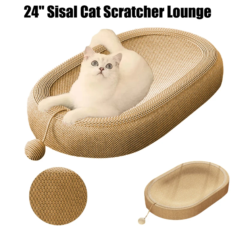

Cat Grinding Toys Sisal Wear-resistant Cat Scratcher Cargboard Oval Pet Bed Scratching Board Multifuction Cats Sleeping Bed