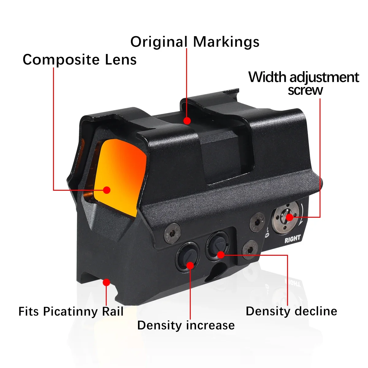 Tactical 8T Red Dot Sight 1x38mm Holographic Closed Optics RifleScope Fits 20mm Picatinny Hunting Airsoft with Full Markings