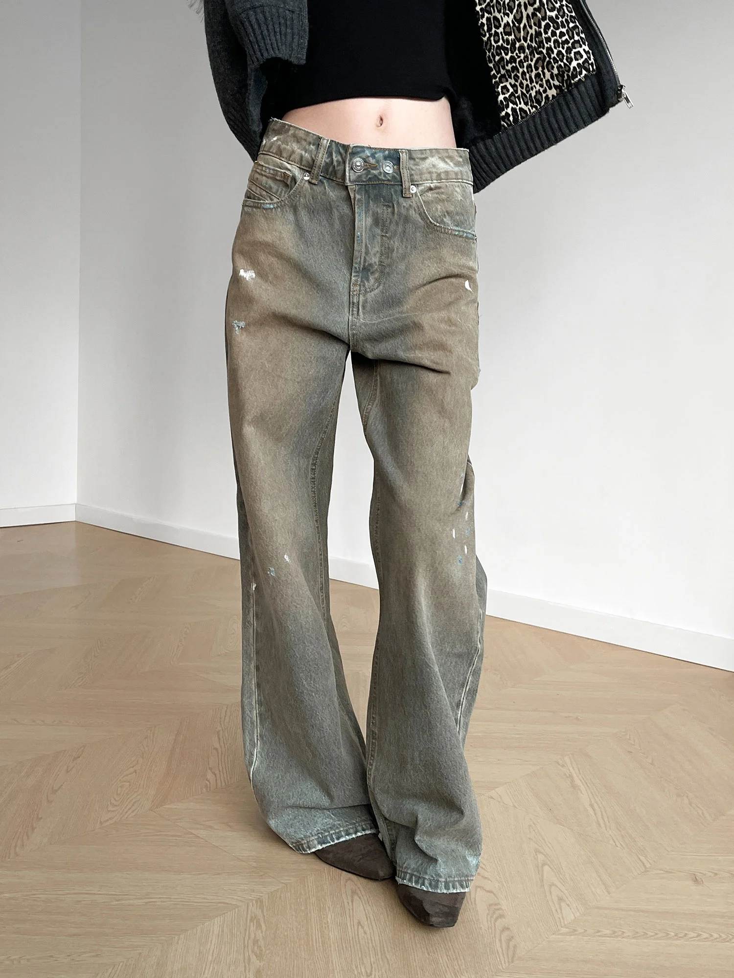 

Мужские джинсы Inbeowroom в американском ретро-стиле, прямые, с эффектом потертости, свободные, повседневные, длинные, из хлопка, классические