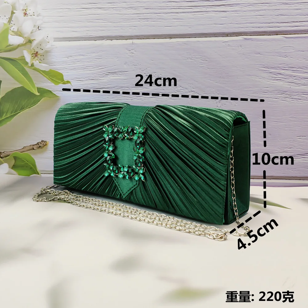 Retro Black Blue Green Silk Evening Bags Folded Square Small Clutch For Women Party Chain Shoulder Bags Fashion Daily Handbag view 6