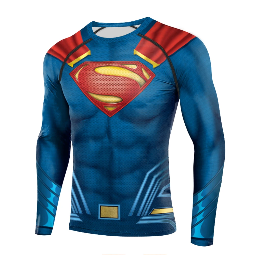 Super Mens Compression T-Shirt Long Sleeve 3D Tight Fitness Gym Sports Digital Printed Running Shirts Hero Jerseys Cosplay Top