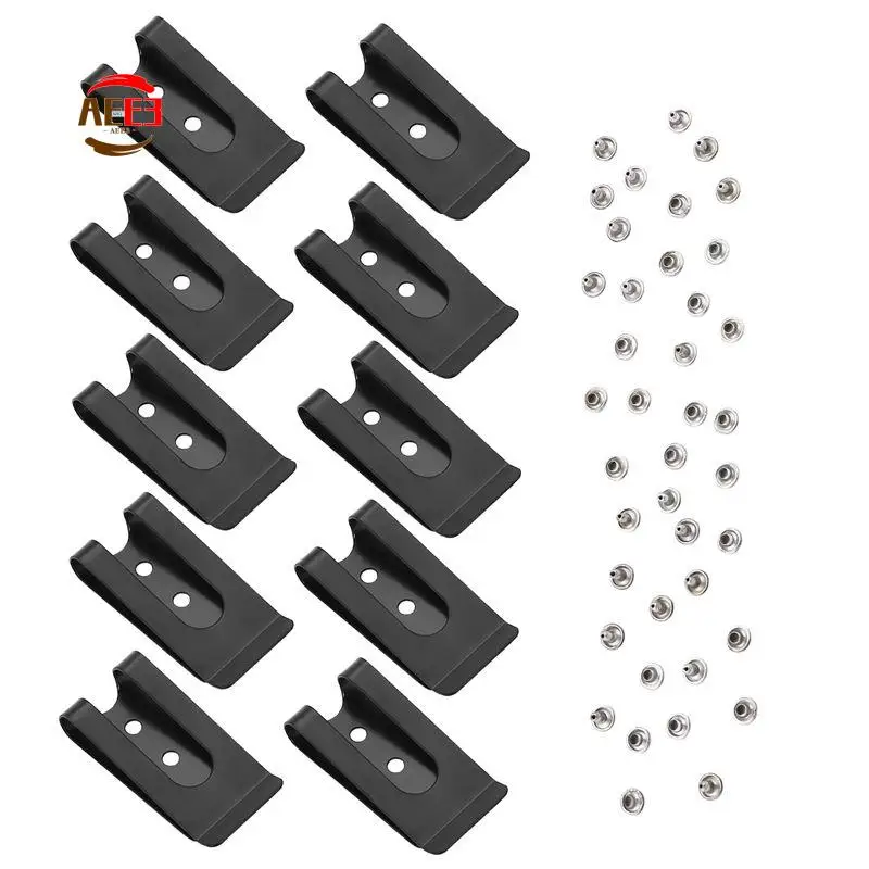 AEE3-10Pcs 56X25mm Double Holes Metal Spring Belt Sheath Clip Clasp Buckles Accessories With 8Mm Cap Studs Screws