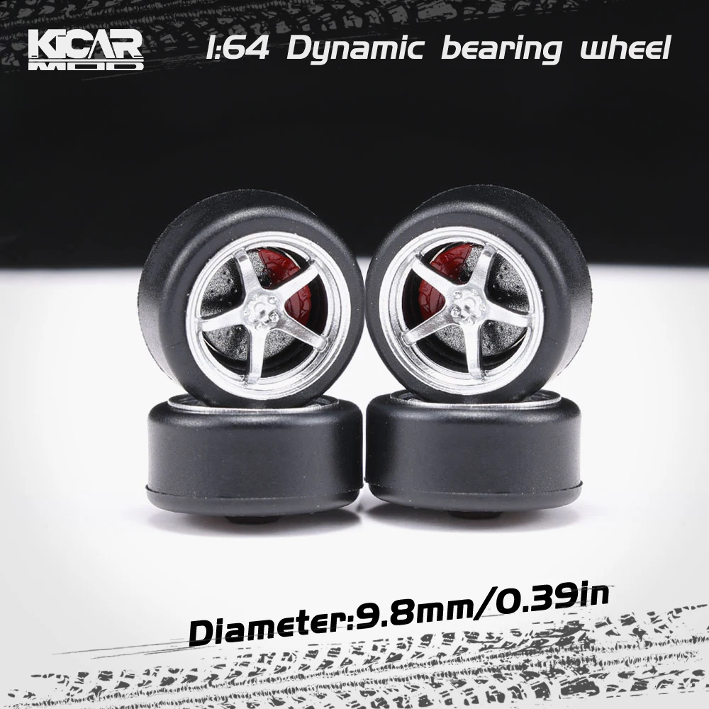

Kicarmod 1/64 Resin Bearing Wheels with Rubber Tires & Brake Discs for HotWheels Tomica Diecast Model Car Replacement Parts