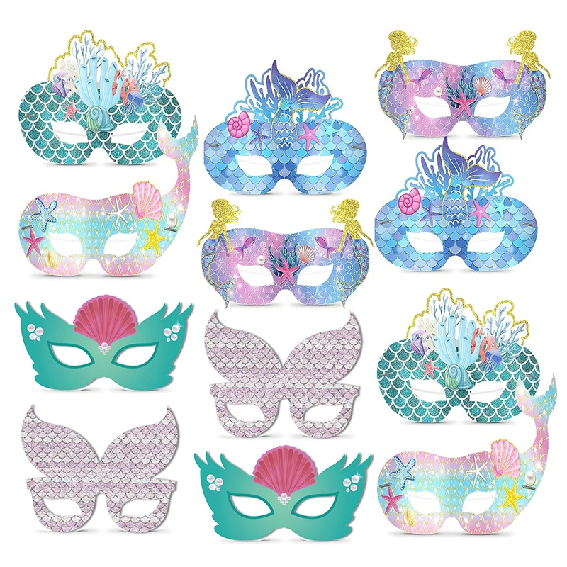 Máscara de papel de sirena para niños en el océano, máscaras para los ojos, disfraz de fiesta de cumpleaños, máscara para niñas, recuerdos de Baby Shower para el Día de los niños