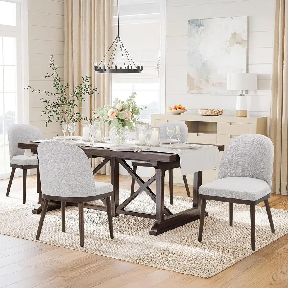 

Набор из 4 мягких обеденных стульев, изогнутая спинка, мягкое сиденье, деревянный каркас, светло-серый