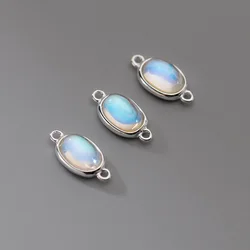1pc/lot 925 Sterling Silver Pretty Double Hole Moonstone Charms Women Bracelets Necklace Connector Silver Pendants DIY Jewelry