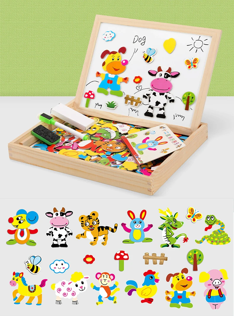 Learning Educational Puzzle Toy Wooden Multifunction Magnetic Drawing Board Kid 3D Writing Board Children Jigsaw Blackboard Gift