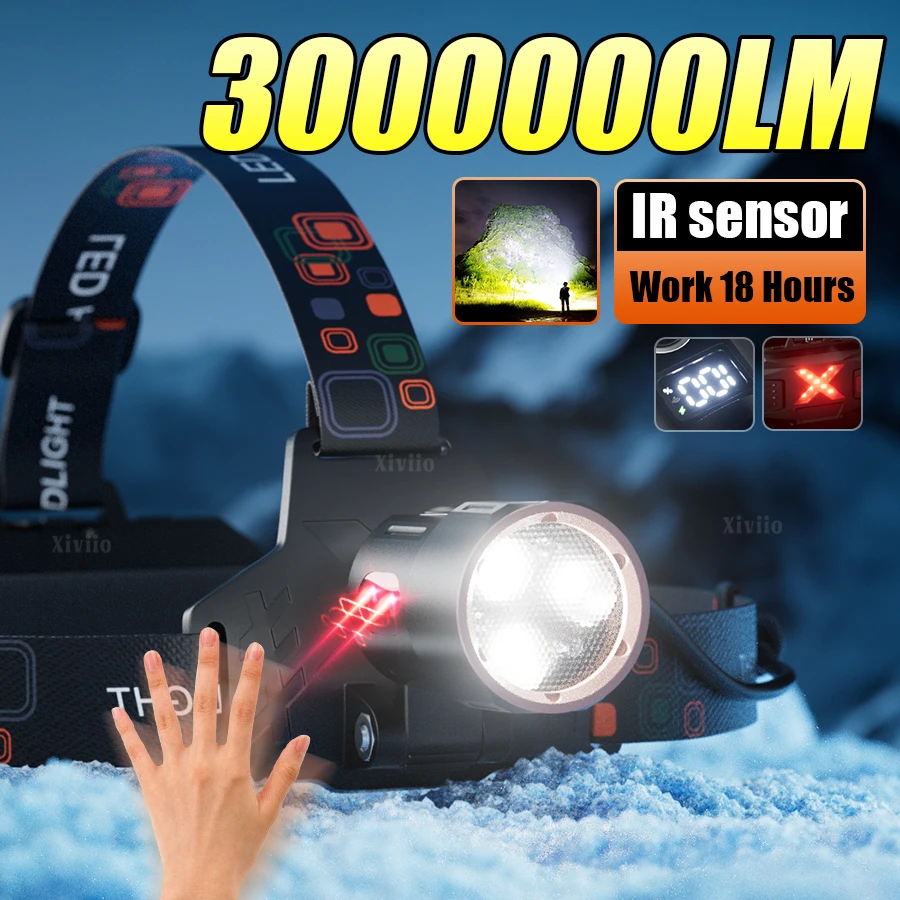 3000000LM 最も強力な長距離ヘッド懐中電灯モーションセンサー USB 充電式ヘッドライト超高輝度