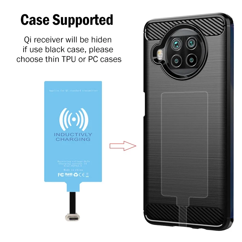 External Type-c Wireless Charger Receiver For Xiaomi Redmi Note 7 8 8T 9S 9 10S 10 Pro Max
