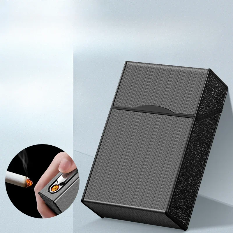 2024 2 In 1 20 Cigarette Case Lighter Case USB Rechargeable Electronic Case Portable Windproof Smoking Accessories Gift for Men