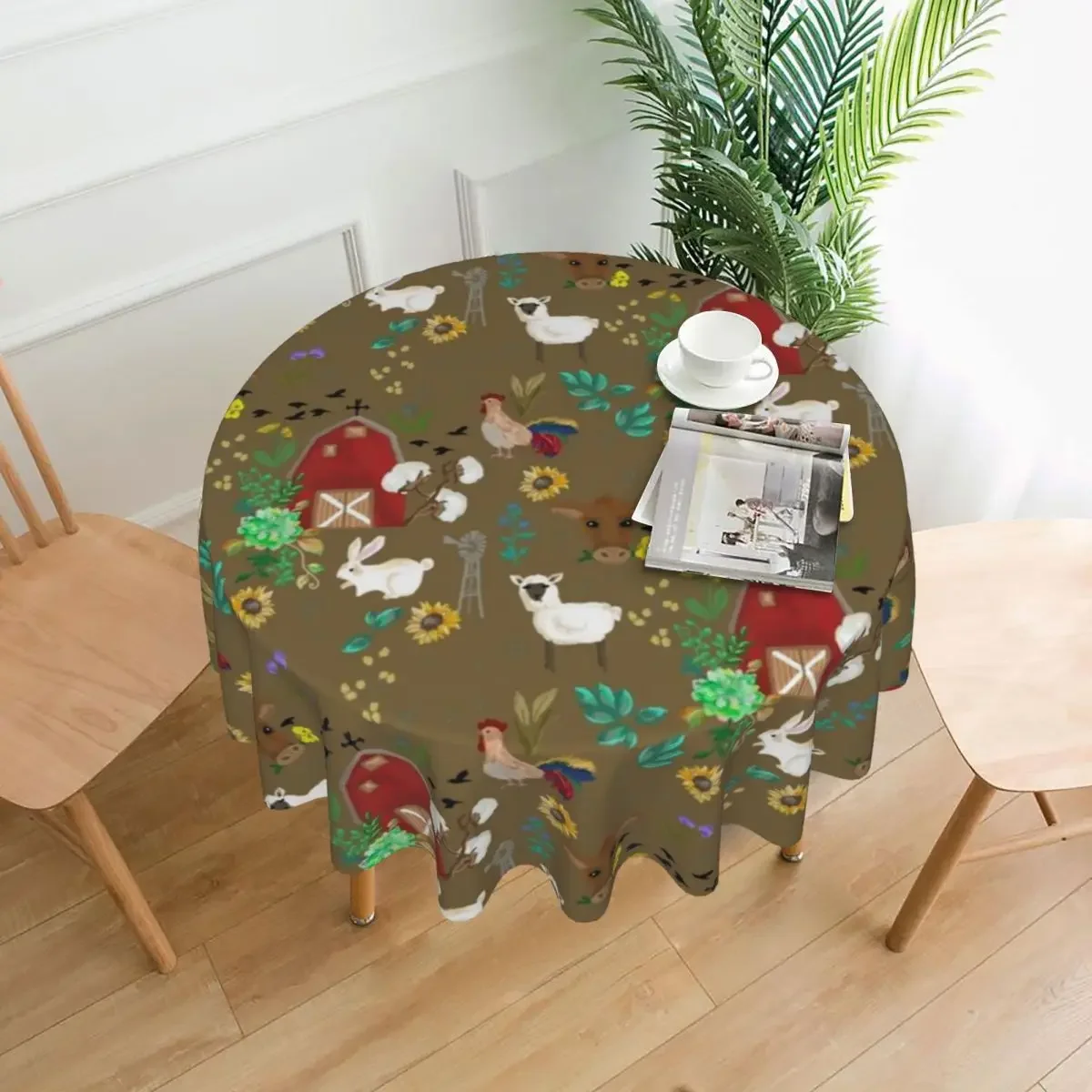 Farm House Tablecloth Funny Animal Print Polyester Round Table Cover Funny Printed Table Cloth For Home Party Dining Room