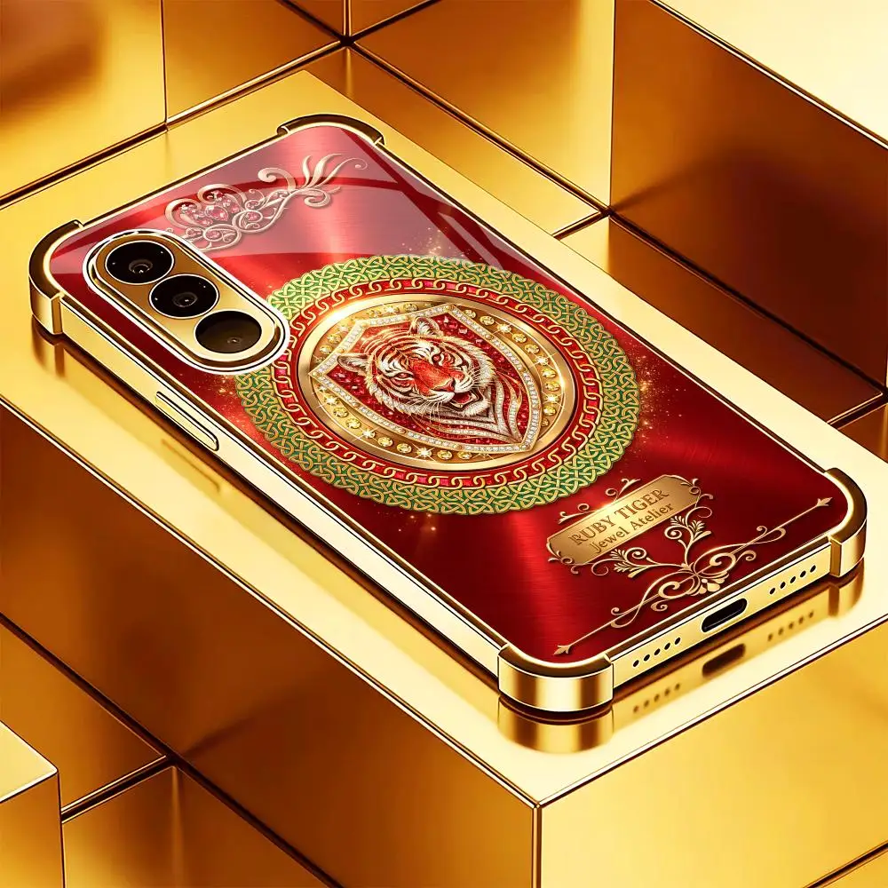 Tiger Head Classic Red Pattern Tempered Glass phone case for Samsung Galaxy S26/S25/S24/S23/S22/S21 FE Ultra Plus Dropresistant