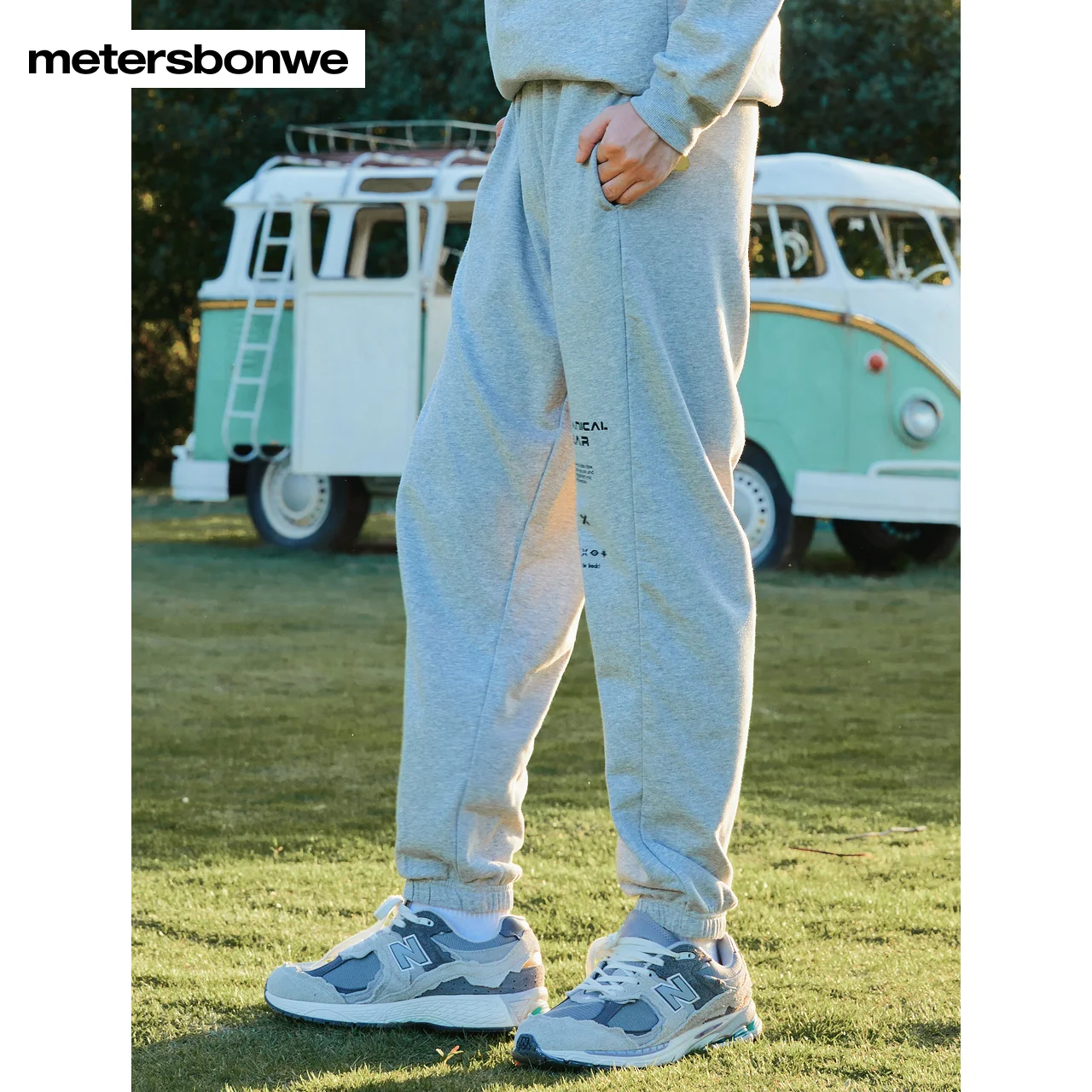 Metersbonwe-Men's Knitted Thicken Trousers, Basic Relaxed Tapered Pants, Casual Warm Long Pants, Loose Print, Autumn, Winter