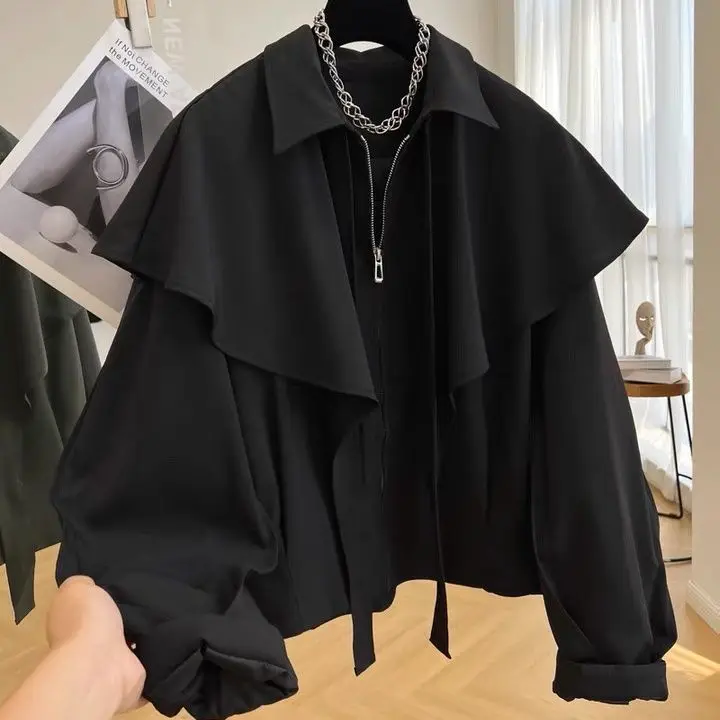 Women's Casual Cape Cloak Jacket Korean Fashion 2025 Winter Short Coat Warm Cardigan Tops