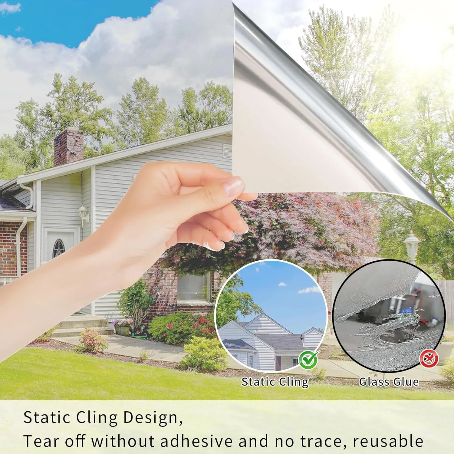 

1PC One Way Window Film, Mirror Effect Tint Glass Covering for Home Office, Reflective Heat Control Anti UV Glass Door Sticker