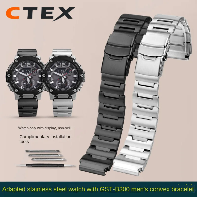 GST-B300 Solid Stainless Steel strap For Casio SHOCK Steel Heart Series GST-B300 MWA-100H MWD-100H Metal watchband Bracelet 20mm