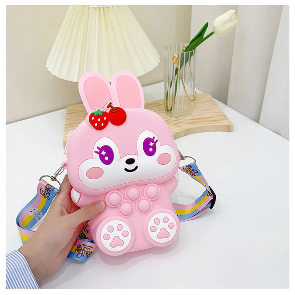 Popite Kawaii Silicone Push Bubble Decompression Bag Fidget Toys Sensory Reliver Stress Crossbody Bag Gifts for Children Kids