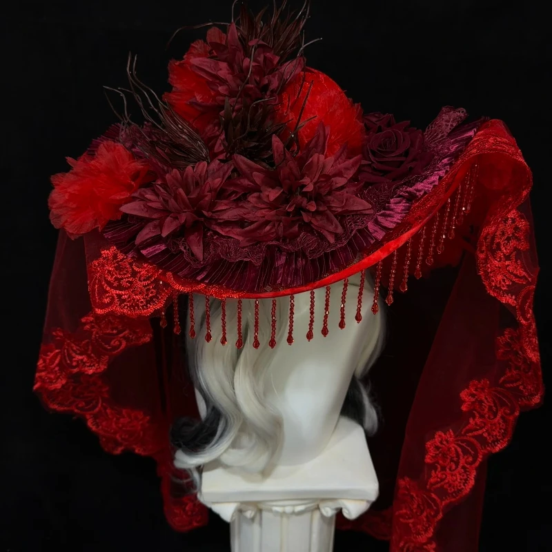 Chapeau de veuve rouge pour fe - Women'S Victorian Era Accessories avis et prix