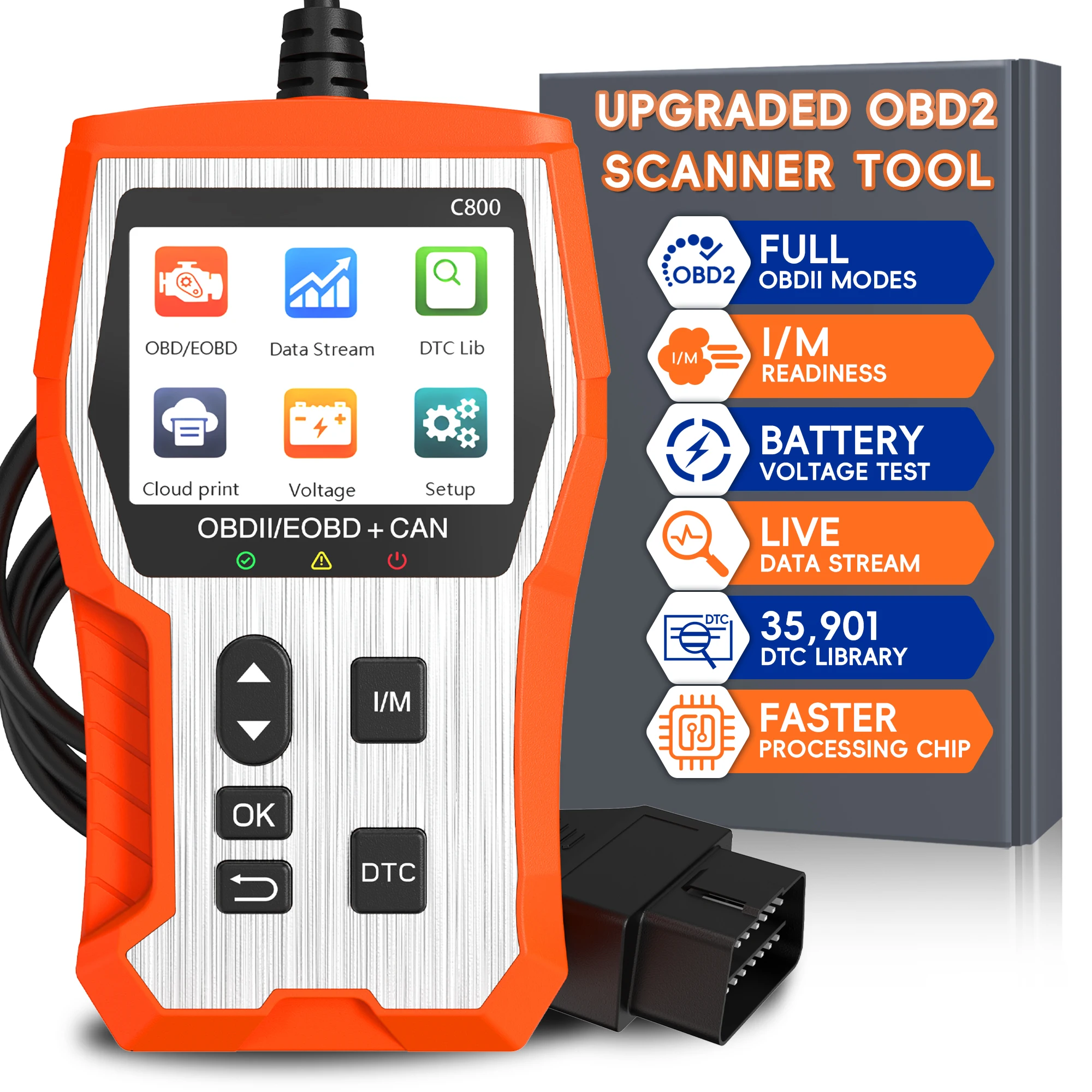 

OBD2 Scanner Diagnostic Tool, Vehicle Check Engine Code Readers with Reset & I/M Readiness, Car OBDII/EOBD Diagnostic Scan Tool