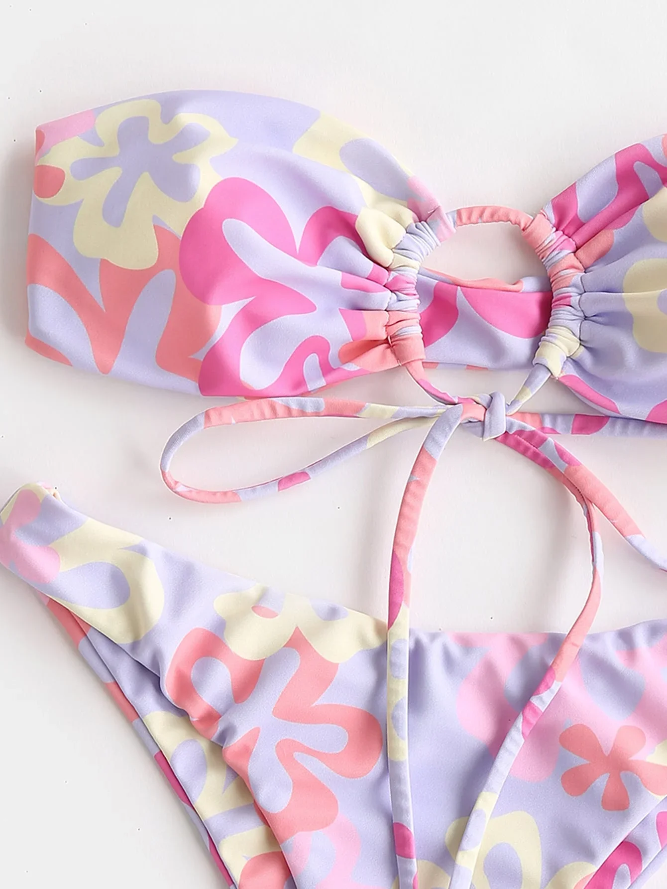 Esportes surf impresso frente cordão banheira superior sutiã e fundo alto férias primavera quente senhoras conjunto de maiô