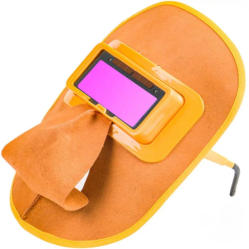 Yellow Welding Mask Solar Auto-Darkening Filter Lens, Headband & Eyeglass Leather Comfortable Welding Helmet for Splash Proof