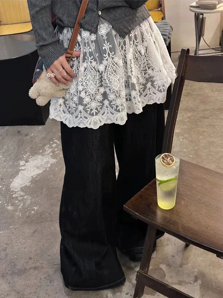 

Женская многослойная юбка-миди с кружевом и эффектом многослойности, прозрачная, для ранней весны, с имитацией подола, корейский стиль, для повседневной носки