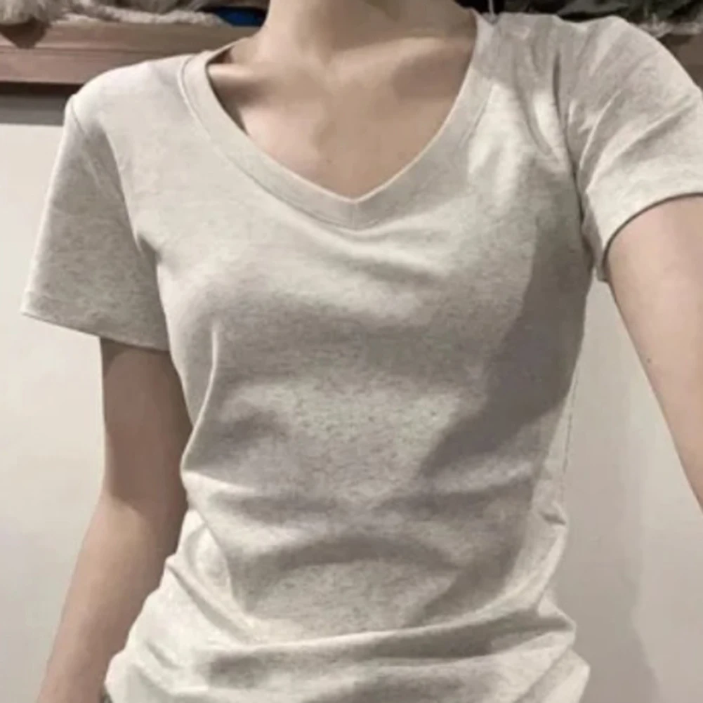 

Basic T Shirt Casual Short Sleeve Suitable For Autumn Suitable For Spring Suitable For Summer Casual V-neck Tops For Women