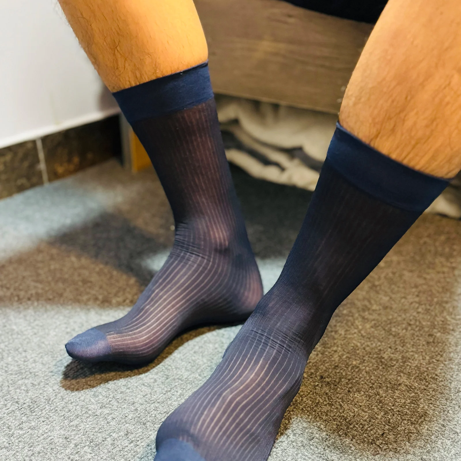 CLEVER-MENMODE Mens Stockings Tube Socks Sexy Translucent Formal Ultra-thin Sheer Gentleman Nylon Perspective Dress Socks