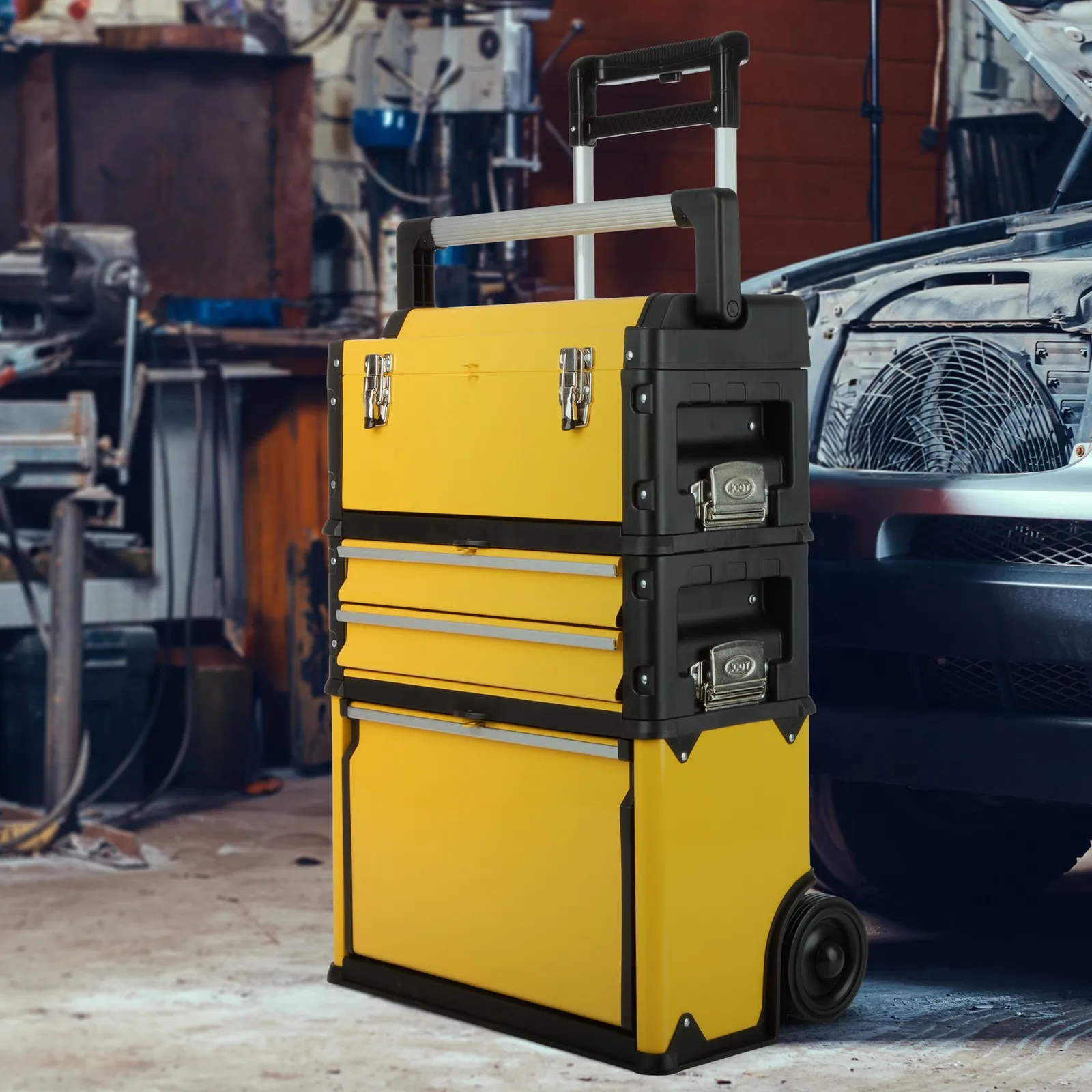 صندوق الأدوات، صندوق أدوات دوار محمول مع صندوق منظم قابل للتكديس بعجلات