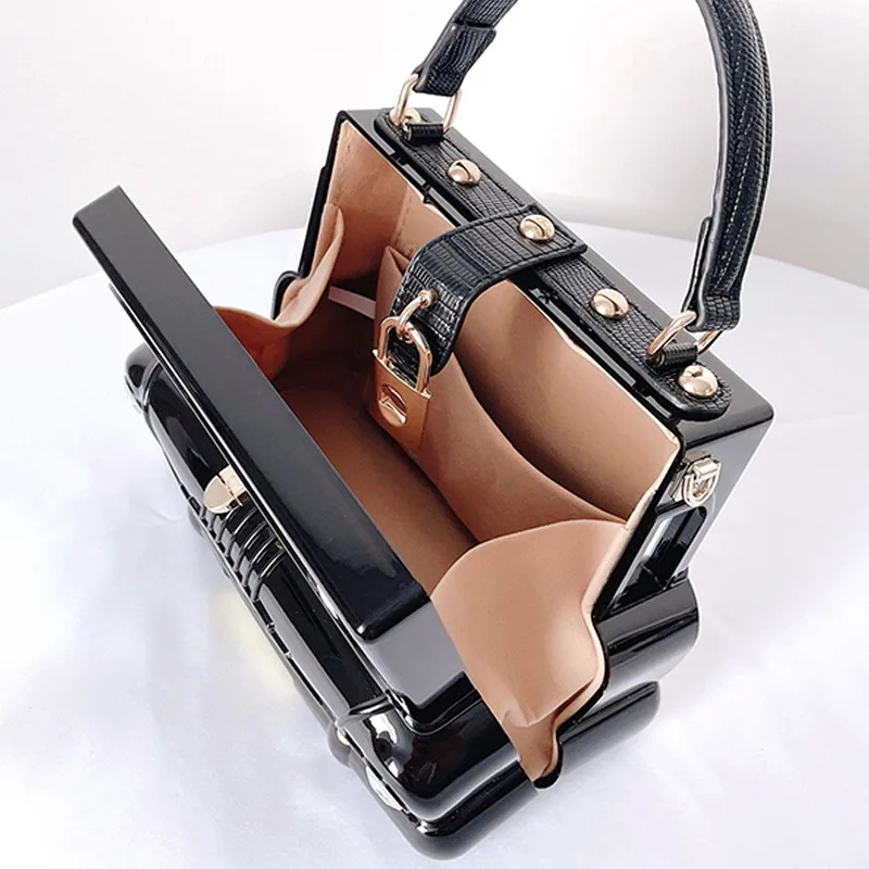 Black Car Shape Evening Bag Acrylic Box Style Top Handle Purse Women Shoulder Crossbody Handbag Wedding Party Clutch For Ladies