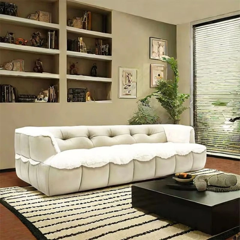 Italian high-end modern fur furniture light luxury interior living room set with velvet and wooden hall
