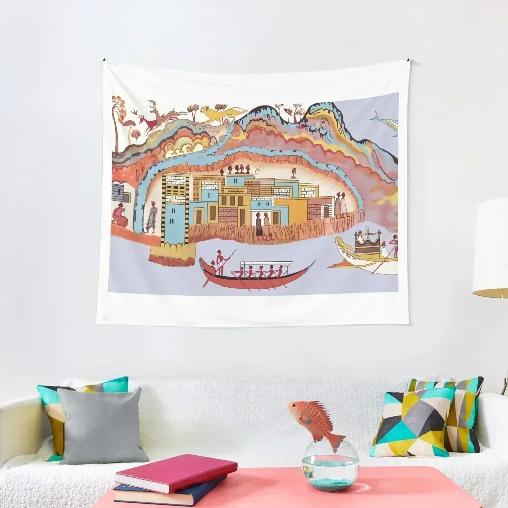 Minoan Admirals Flotilla Fresco Thera Scene Restoration Tapestry Wall Hanging Decor Wall Art Tapestry