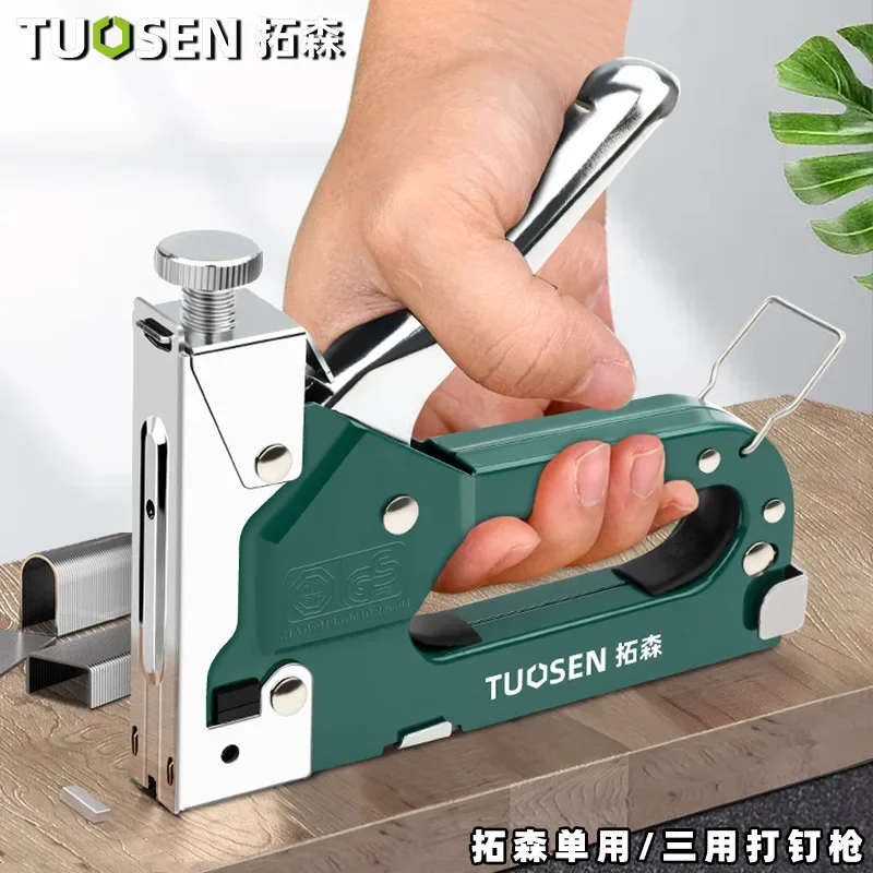 Nail Gun For TuoSen Manual Upholstery Staple Carpentry Woodworking Door Nails U Straight Home Stapler 3 In 1