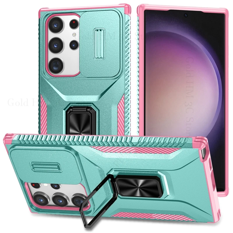 

Heavy Duty Armor Shockproof Hybrid PC Case For Samsung Galaxy S26 UItra 5G S25 Edge S25FE S24 S23 Magnetic Stand Lens Protector