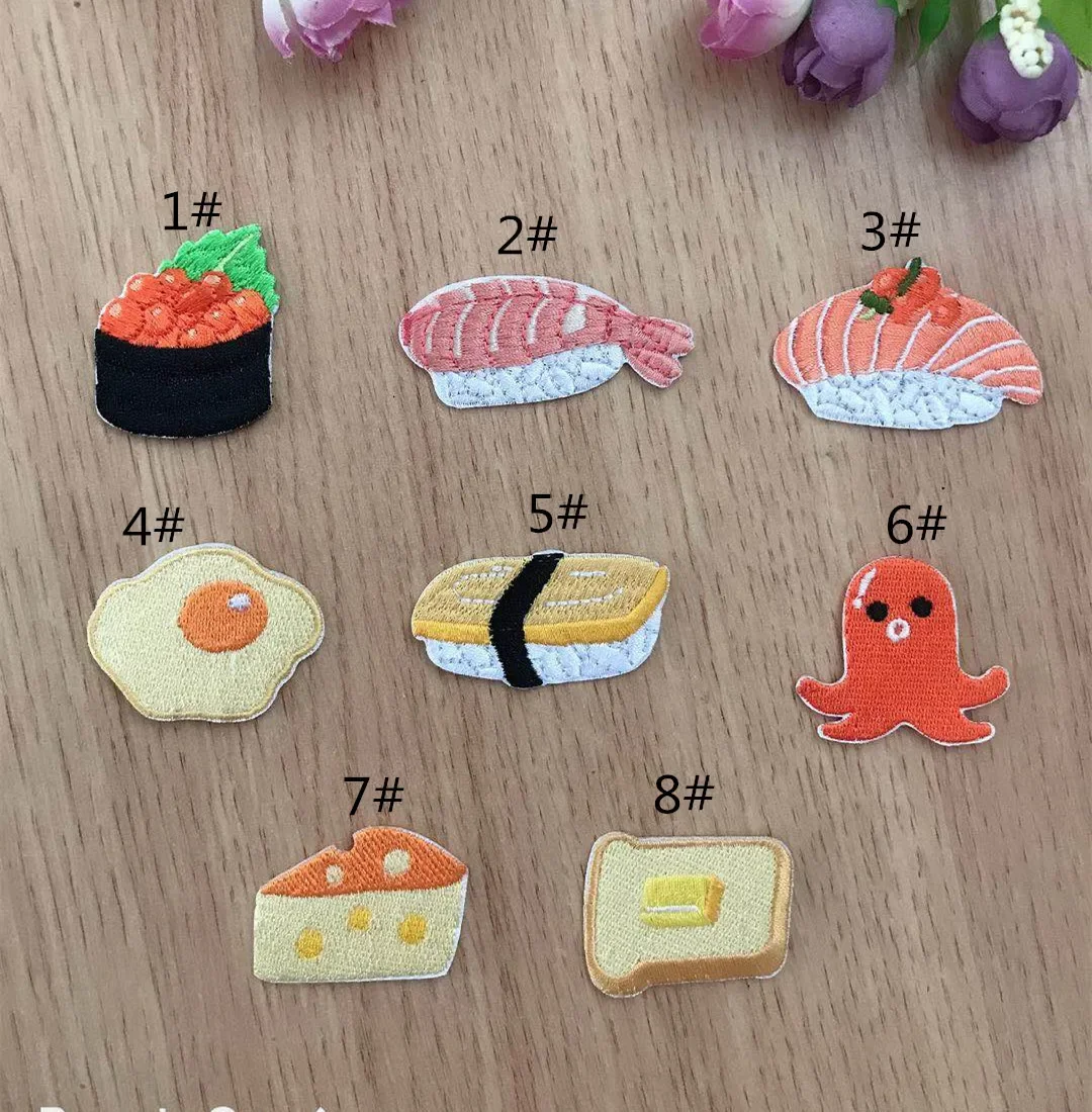 FZdiy Cartoon Egg Sushi Bread Clothing Thermoadhesive Patches Iron on Embroidered Patch on Clothes Fusible Patch Appliques Badge