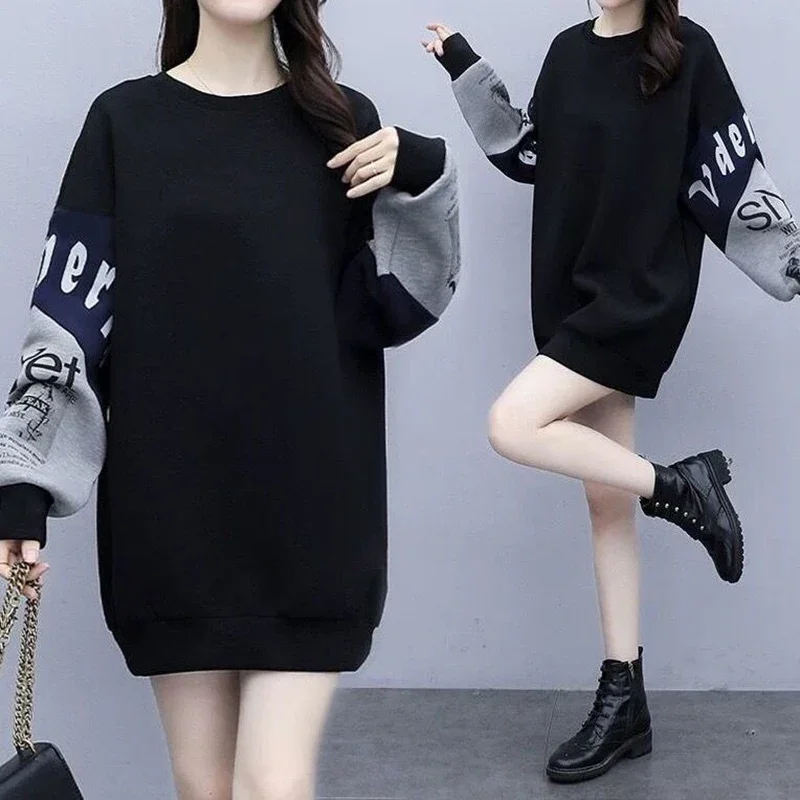 Spring Autumn KPOP Fashion Style Harajuku Slim Fit Tops Women All Match Loose Casual Outerwear Printed Long Sleeve Sweatshirt