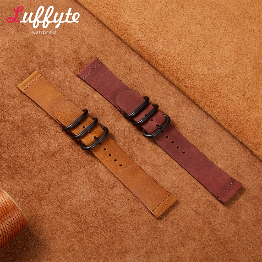 حزام ساعة من جلد العجل الناعم 20 مم 22 مم مع إبزيم دائري عتيق مريح بديل للرجال