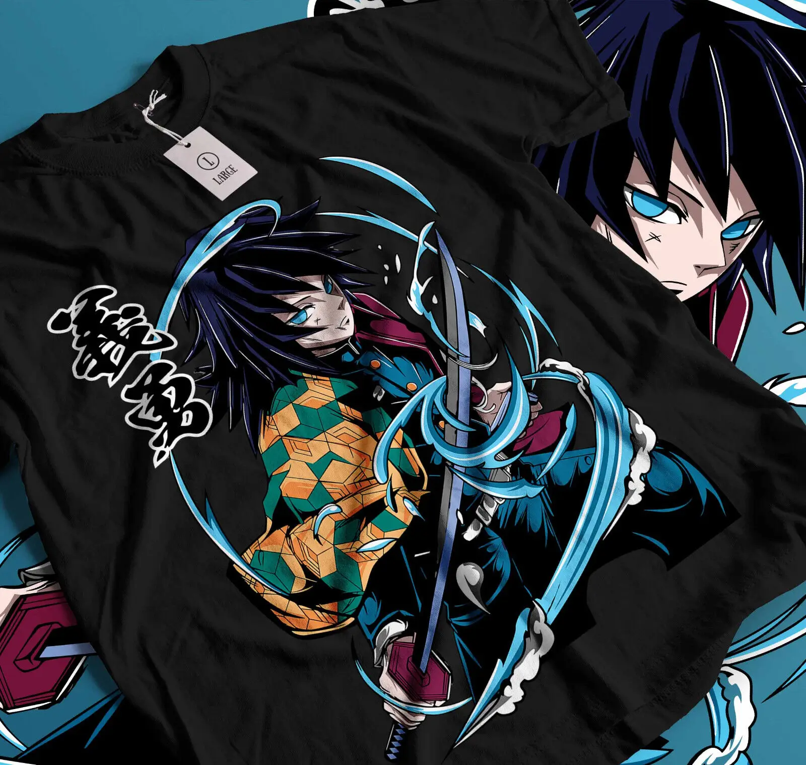 Giyu Tomioka T-Shirt Demon Slayer Kimetsu No Yaiba Anime Black Shirt Gift 092