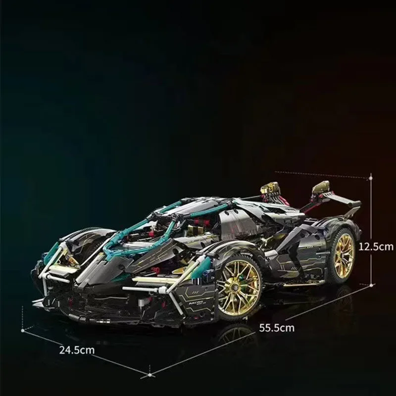 Technical 1:8 Black Knight Lambo V12 Vision GT Concept Model High-tech Building Blocks Toys For Adult Kids Boy Christmas Gifts