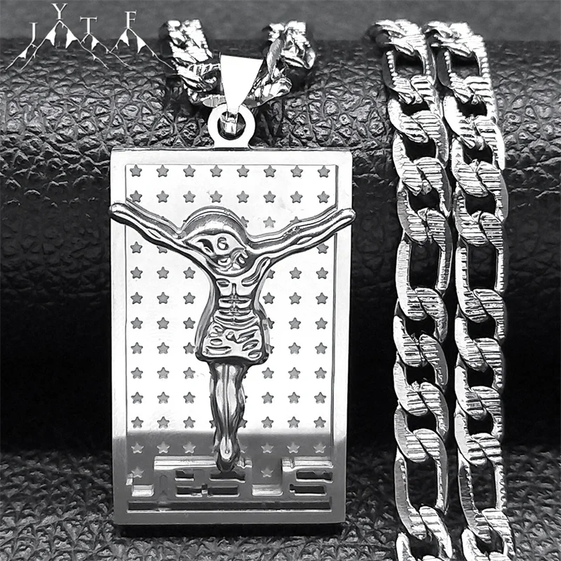 

Jesus Punk Hip Hop Double Layer Christian Necklace for Men Stainless Steel SilverColor Personality Necklaces Jewelry Gifts N7436