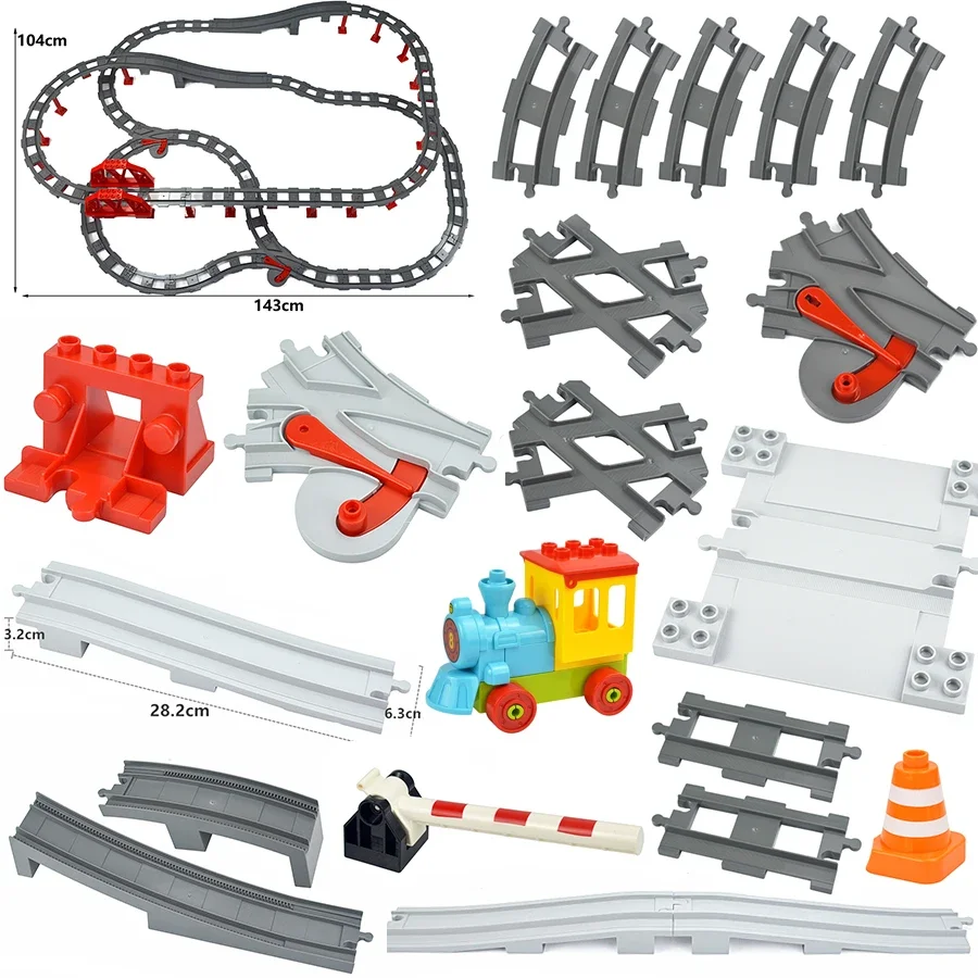 Big Size Brick City Train Straight Curved Track Bridge Assemble Rail Large Switch Particle Building Block Toy Compatible Duploes