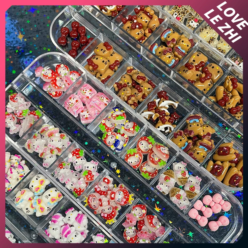 60Pcs Resin Hawaiian Black Skin Kt Cat Nail Art Charm Mixed Dolphin Bowknot Swim Ring Manicure Crafts Party Diy Accessories