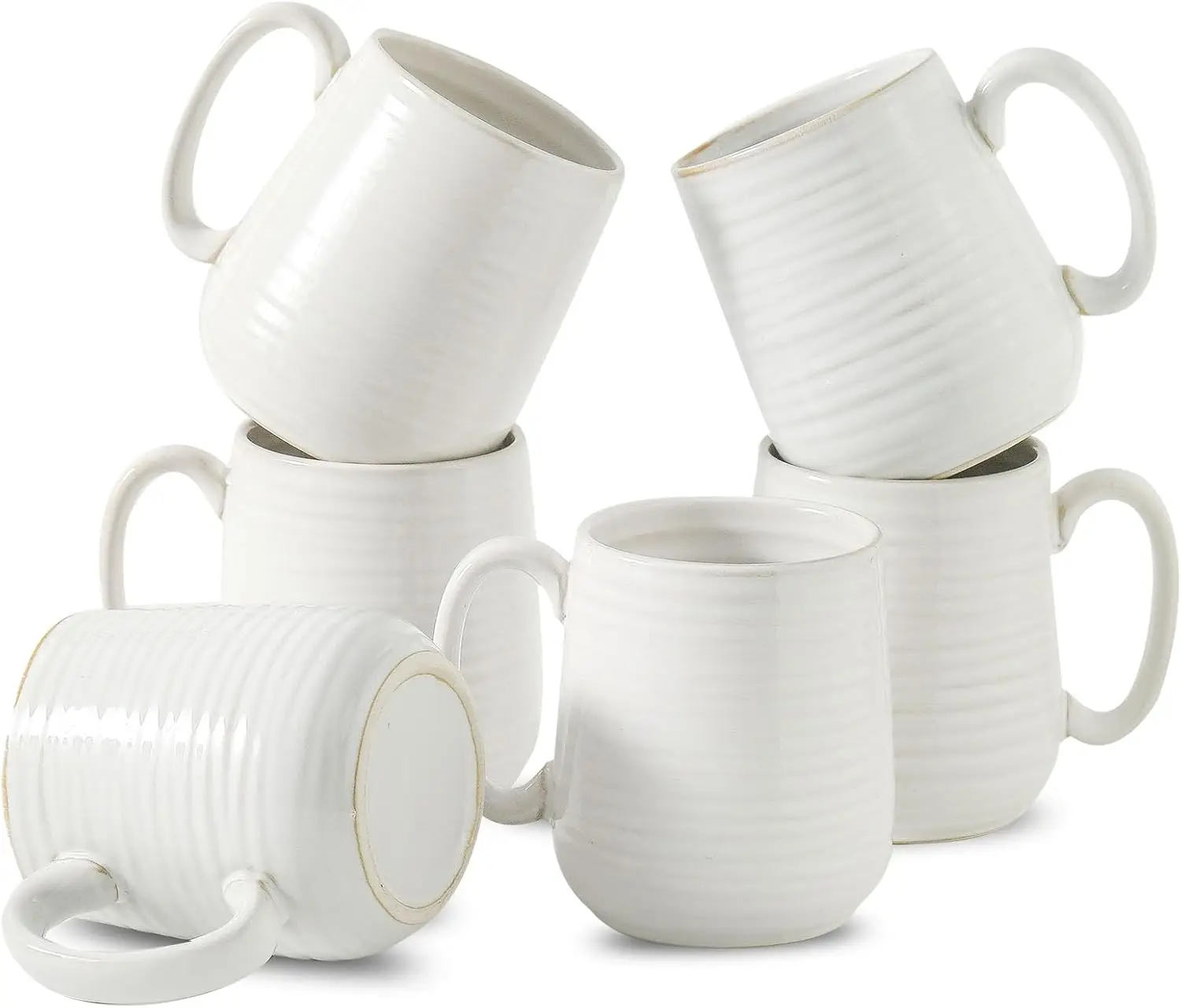 

6-Piece Ceramic Coffee Mugs Set, 12oz Dishwasher & Microwave Safe White Cups for Home Office, Perfect Gift for Christmas
