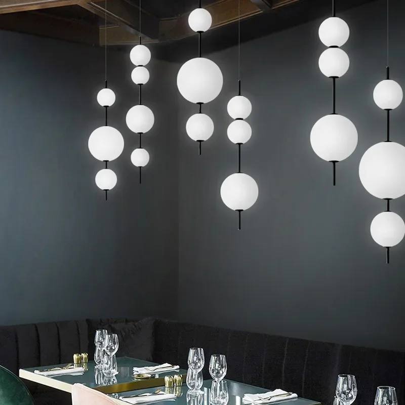 

Postmodern LED Pendant Lights White Glass Beads Home Decor Hanging Hulu Chandeliers Lighting Bar Cafe Kitchen Round Ball Lamps